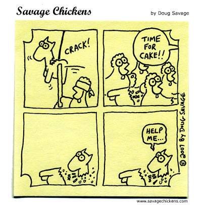 Happy Birthday Cakes on Birthday Party Cartoon   Savage Chickens   Cartoons On Sticky Notes By